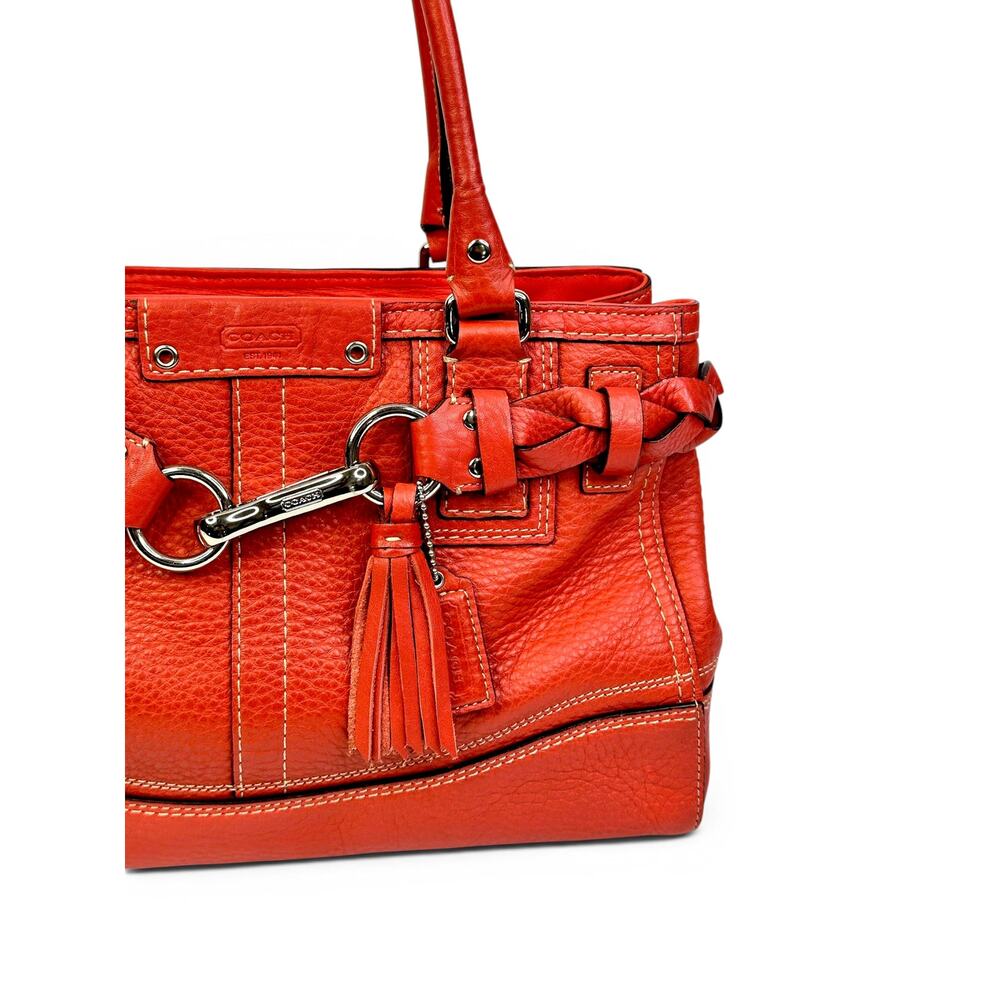Vintage Coach Hamptons Braided Pebbled Leather Shoulder Bag W/ Red Tassel - Picture 2 of 16
